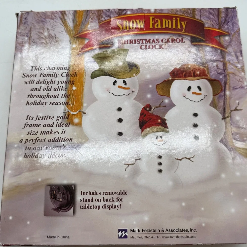 Mark Feldstein Snow Family Christmas Carol Musical Wall Tabletop Clock Gold Tone